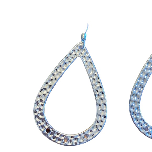 Hammered Metal Hollow Teardrop Drop Earrings - Picture 2 of 5